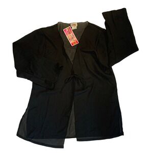 New VTG St. Tropez Sheer Black Cardigan Tie Front Cover Up Lightweight Size 12